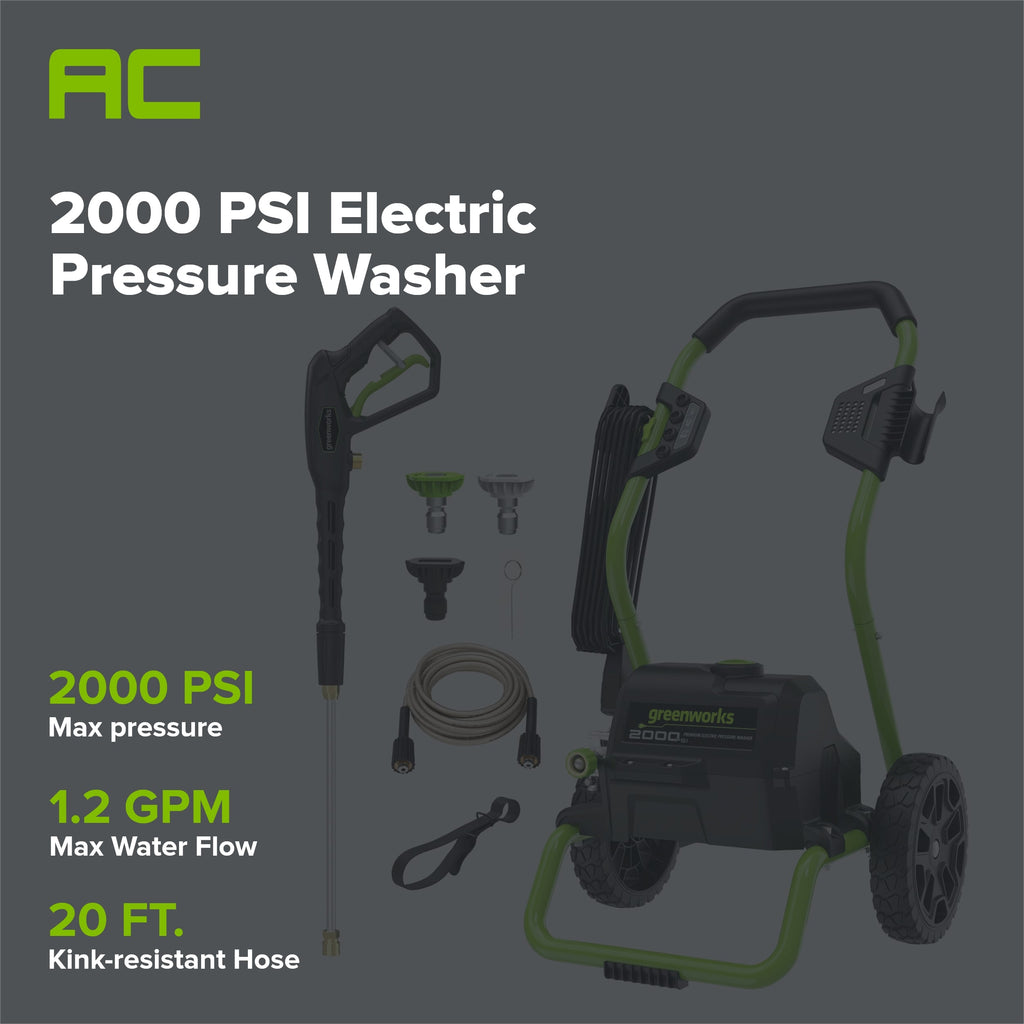 2000 PSI 1.2 GPM Cold Water Electric Pressure Washer (Green Frame)