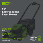 RENEWED 80V 21" Cordless Battery 4-in-1 Self-Propelled Lawn Mower: (1) 4.0 Ah, (1) 2.0 Ah Battery and Rapid Charger, LM2118S