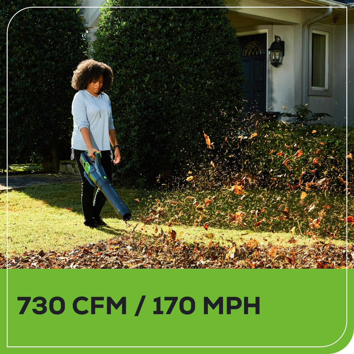 RENEWED 80V 730 CFM Cordless Battery Leaf Blower: 2.5 Ah Battery and Rapid Charger
