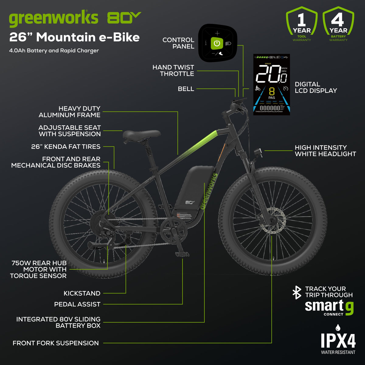 80V VENTURE Series 26" Fat Tire Electric Mountain Bike (Tool Only)