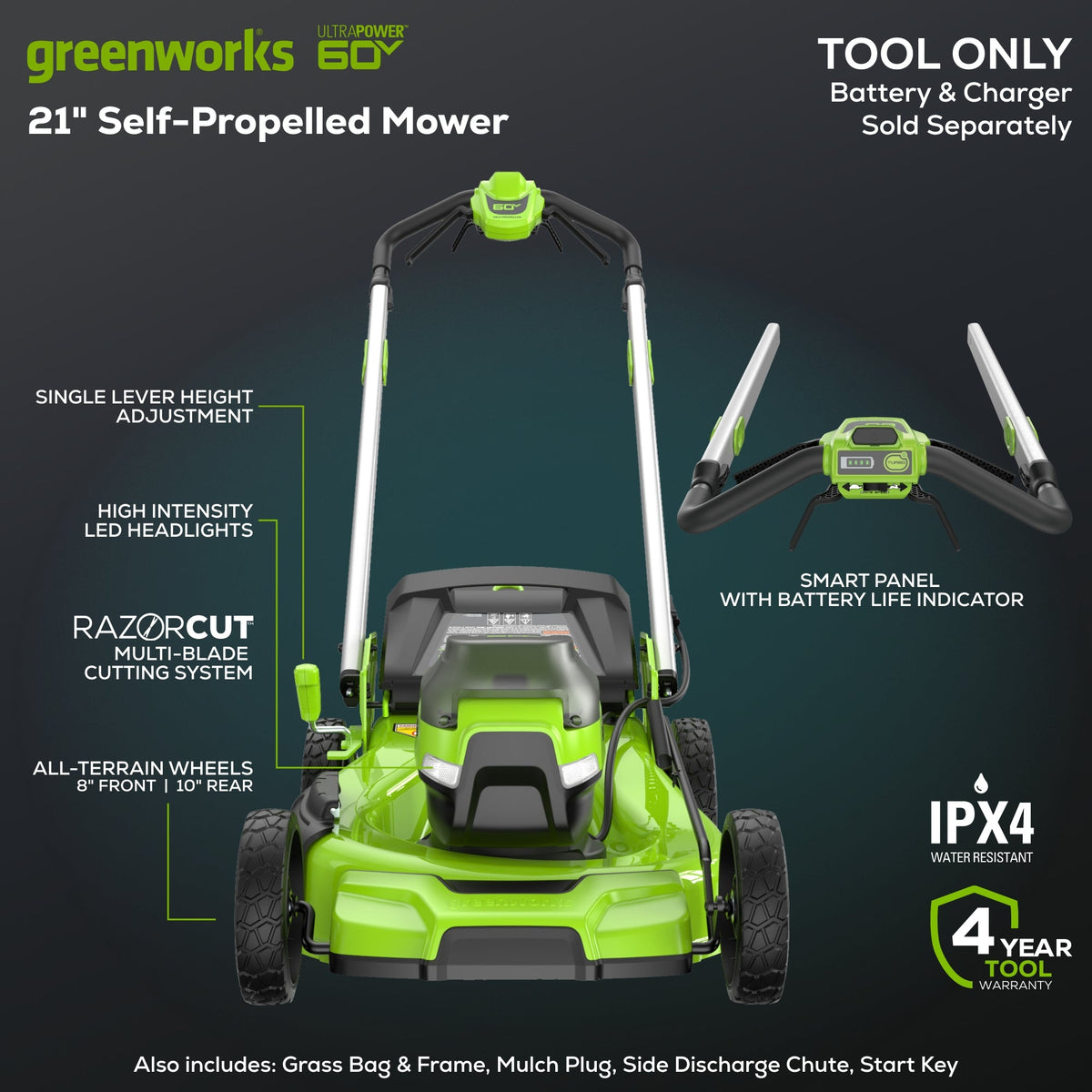 60V 21" Cordless Battery Dual Blade Self-Propelled Mower, (1) 8Ah battery and 6A Charger, LM2146S