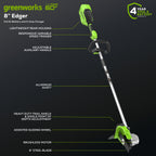 60V 8" Brushless Cordless Battery Edger: (1) 2.5 Ah Battery, (1) 3A Charger