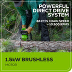 60V 16" 1.5kW Cordless Battery Chainsaw: 2.5 Ah Battery and 3A Charger