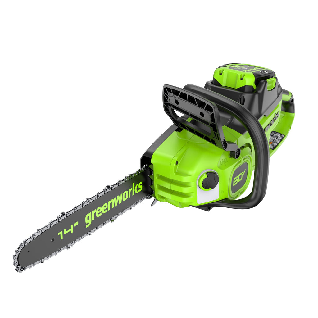 60V 14" Cordless Battery 1.2kW Chainsaw: 2.5 Ah Battery and 3A Charger