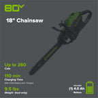 80V 18" 2.5kW Cordless Battery Chainsaw, (1) 4Ah Battery and 2A Charger
