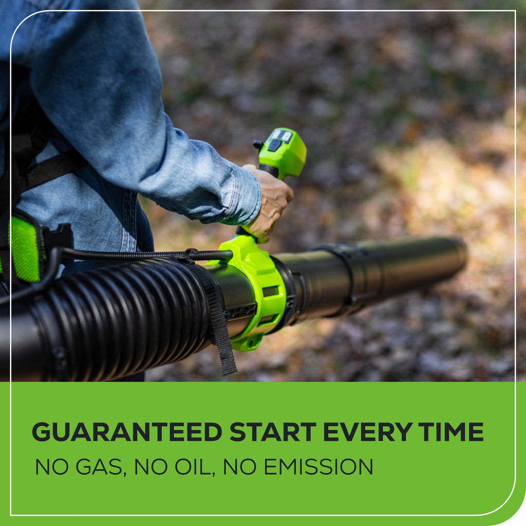 80V 800CFM Cordless Battery Dual-Port Backpack Blower: (2) 5Ah Battery and Dual-Port Rapid Charger