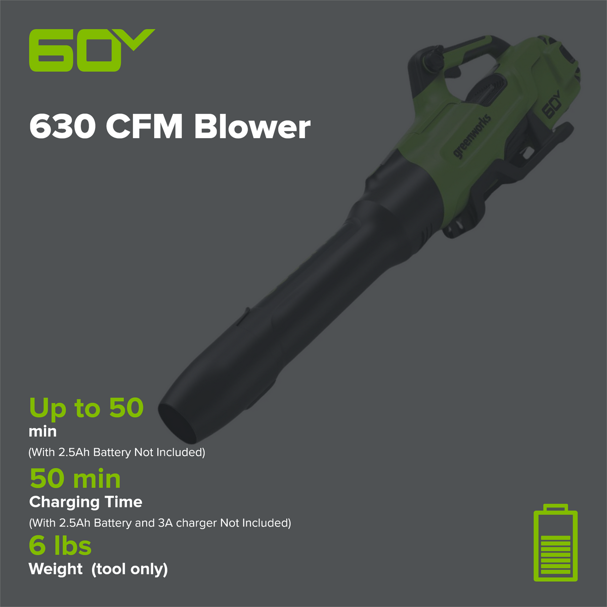 60V 630CFM Cordless Battery Blower (Tool Only)