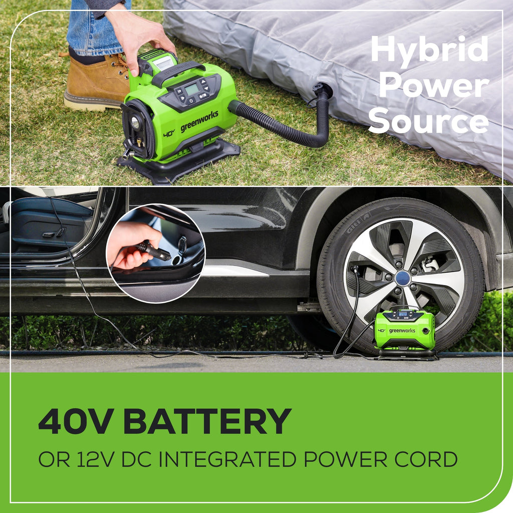 40V Cordless Battery Inflator: 2.0 Ah Battery and Charger