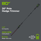 80V 20" Cordless Battery Pole Hedge Trimmer (1.2" cut, 4000 SPM): 2.0 Ah Battery and Charger