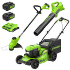 48V (24V x 2) 20" Cordless Battery Push Mower 3pc Combo Kit: (2) 4.0 Ah Batteries and Dual-Port Chargers