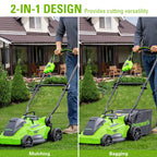 40V 16" Cordless Battery Push Mower 3pc Combo Kit, 4Ah Battery, 2Ah Battery and Charger