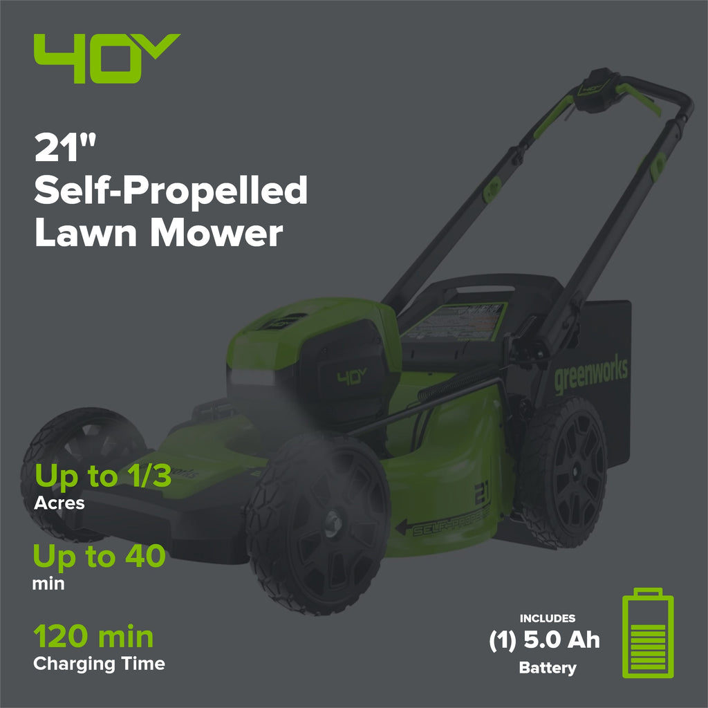 40V 21" Cordless Battery Self-Propelled Lawn Mower: 5.0 Ah Battery and 2A Charger, LM2144S