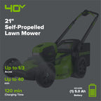 40V 21" Cordless Battery Self-Propelled Lawn Mower: 5.0 Ah Battery and 2A Charger, LM2144S