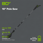 80V Pro 10" Cordless Battery Pole Saw: 2.0 Ah Battery and Charger