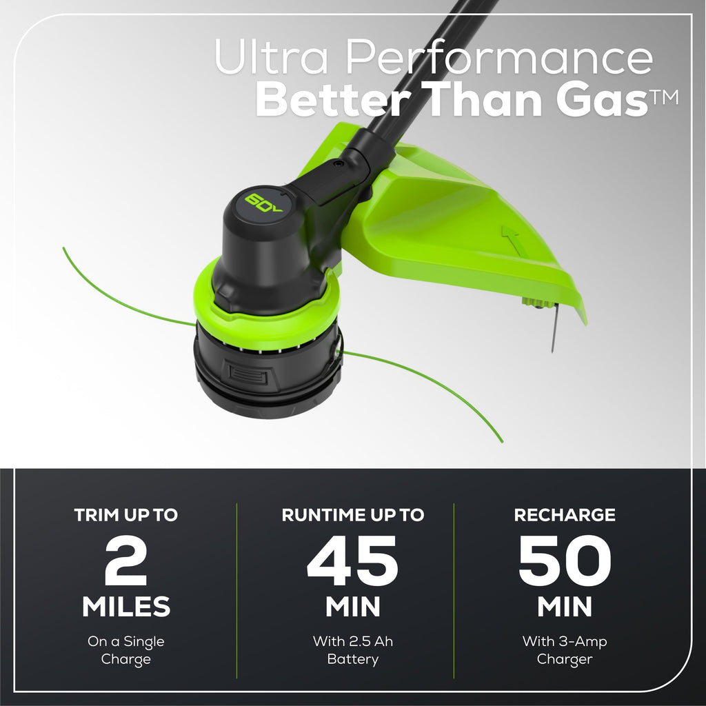 60V 17" Cordless Battery Brushless String Trimmer: 2.5 Ah Battery and Charger