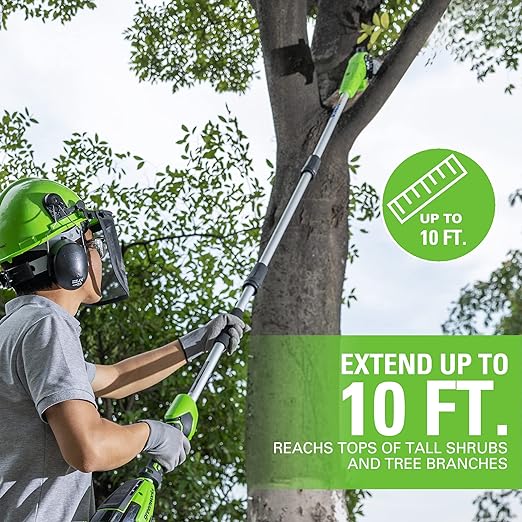 24V 10" Cordless Battery Polesaw and Pole Hedge Trimmer Combo Kit, 4Ah USB Battery and Charger