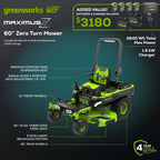60V 60" MaximusZ Zero Turn: (2) 20.0 Ah, (4) 8.0 Ah Batteries and 1.5kW Charger, MZ6061