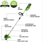 40V 8" Cordless Battery Edger and 12" String Trimmer Combo Kit w 4.0 Ah Battery and Charger