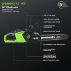 40V 14" Cordless Battery 1.0 kW Chainsaw and 10" Pole Saw and Hedge Trimmer Attachment: (2) 2.5 Ah Battery and (2) Chargers