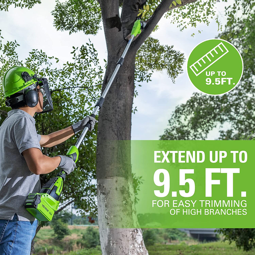 40V 14" Cordless Battery 1.0 kW Chainsaw and 10" Pole Saw and Hedge Trimmer Attachment: (2) 2.5 Ah Battery and (2) Chargers