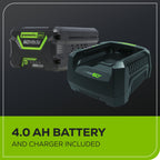60V 18" Cordless Battery 2.0 kW Chainsaw and 24V 6" Pruner Saw, (1) 4.0 Ah Battery: (1) 2.0 Ah Battery and (2) Chargers