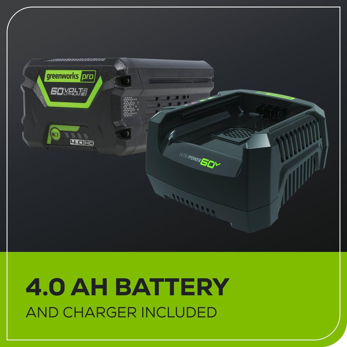 60V 18" Cordless Battery 2.0 kW Chainsaw and 24V 6" Pruner Saw, (1) 4.0 Ah Battery: (1) 2.0 Ah Battery and (2) Chargers