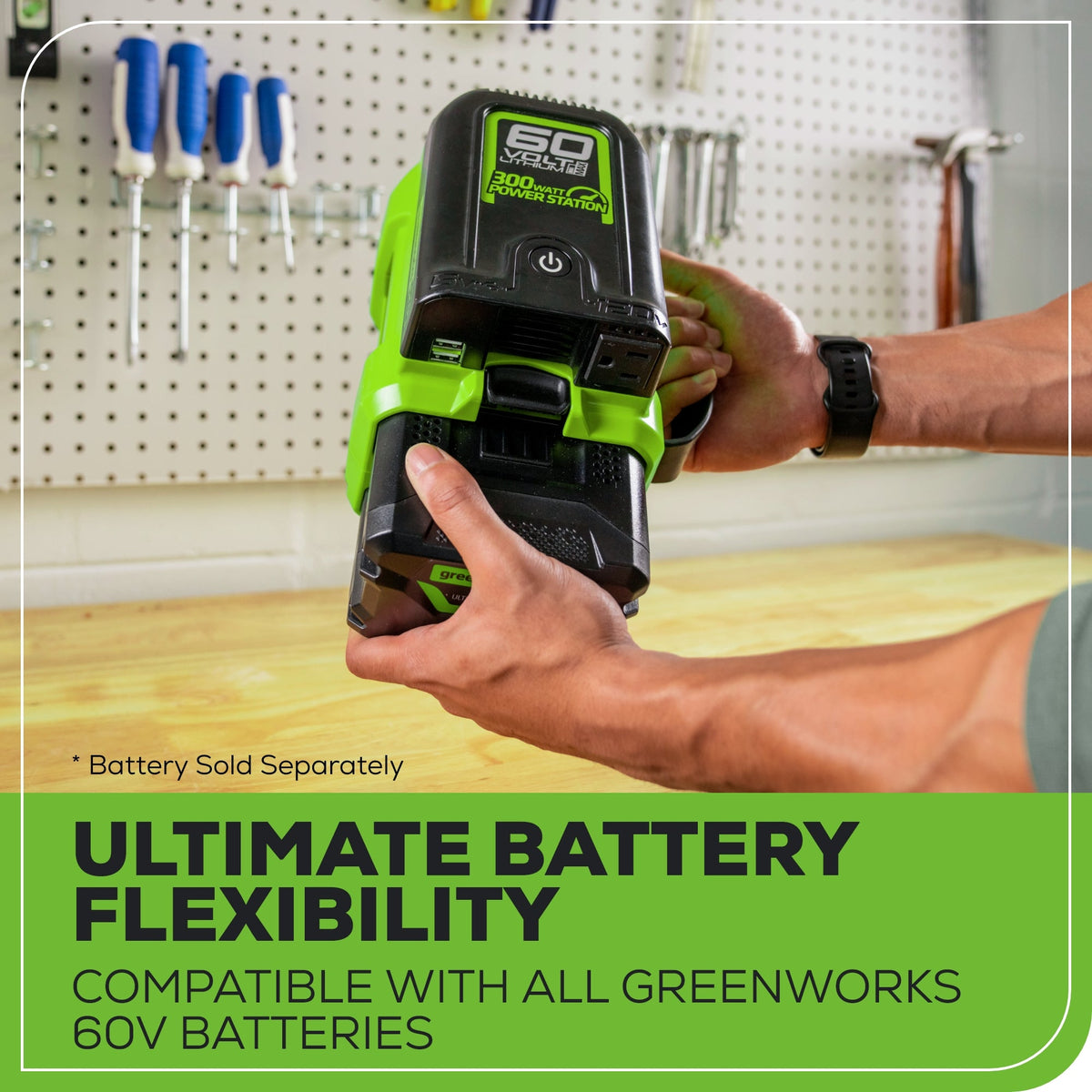 60V Cordless Battery 300 Watt Power Inverter: 2.5 Ah Battery and Charger