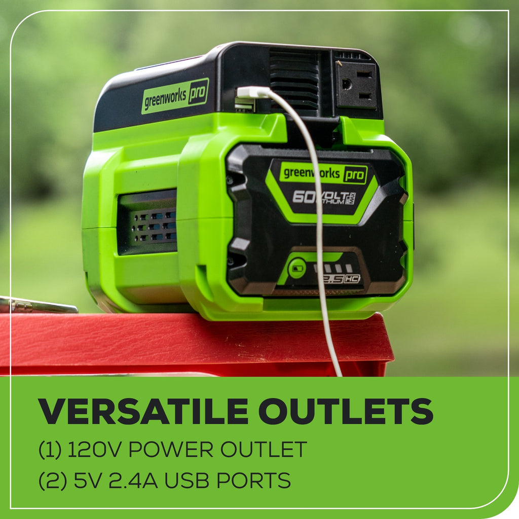 60V Cordless Battery 300 Watt Power Inverter: 2.5 Ah Battery and Charger