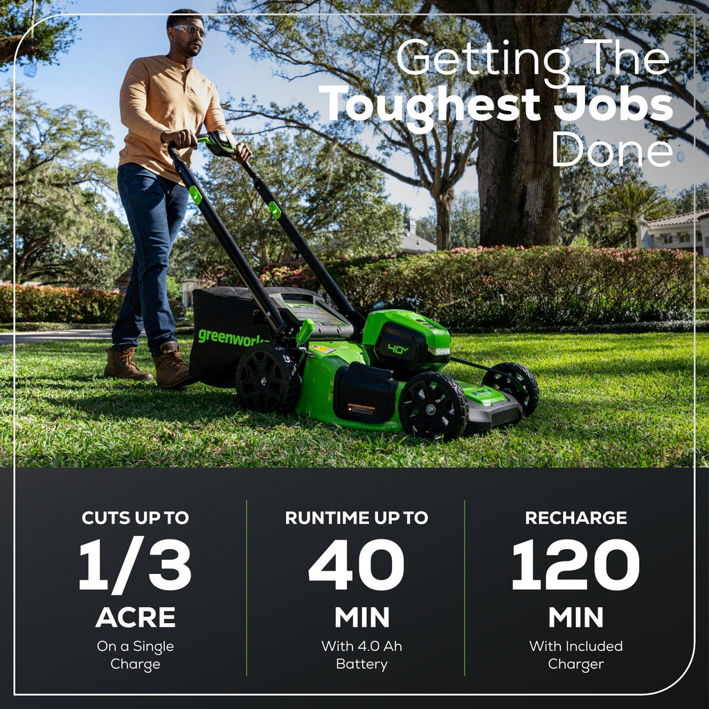 40V 20" Cordless Battery Push Mower 3pc Combo Kit: 4.0 Ah Battery and Charger