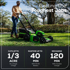 40V 20" Cordless Battery Push Mower 3pc Combo Kit: 4.0 Ah Battery and Charger