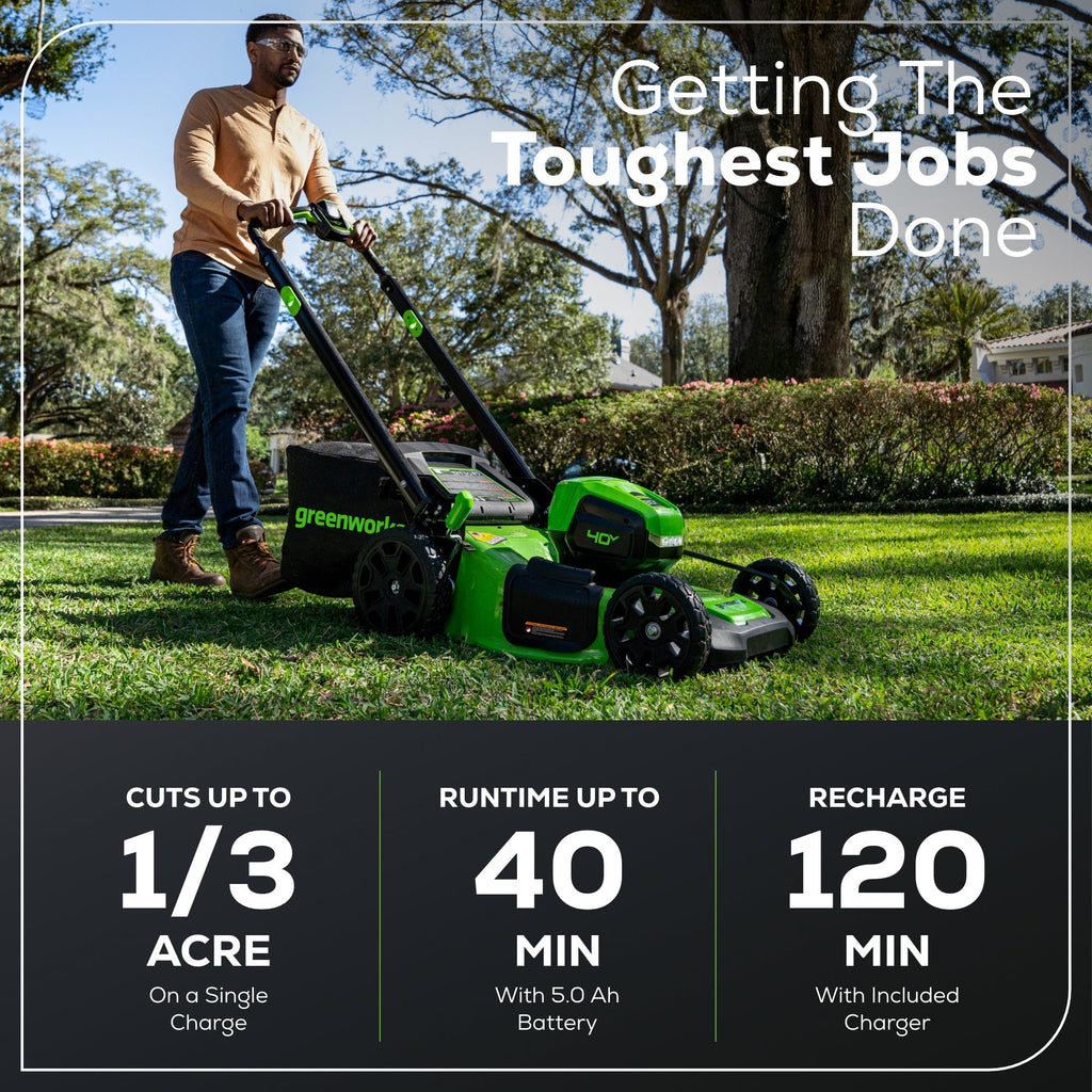 40V 21" Cordless Battery Self-Propelled Mower 3pc Combo Kit: 5.0 Ah Battery and Charger