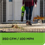 40V 350 CFM Cordless Battery Leaf Blower: 2.0 Ah Battery and Charger