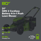 80V 21" Cordless Battery 4-in-1 Push Mower and 16" String Trimmer Combo Kit, (1) 4.0 Ah Battery and (1) Rapid Charger