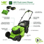 48V (24V x 2) 20" Cordless Battery Push Mower 3PC Combo Kit: (2) 4.0 Ah USB Batteries,(1) 2.0 Ah Battery,(1) Dual-Port Rapid Charger and (1) Charger