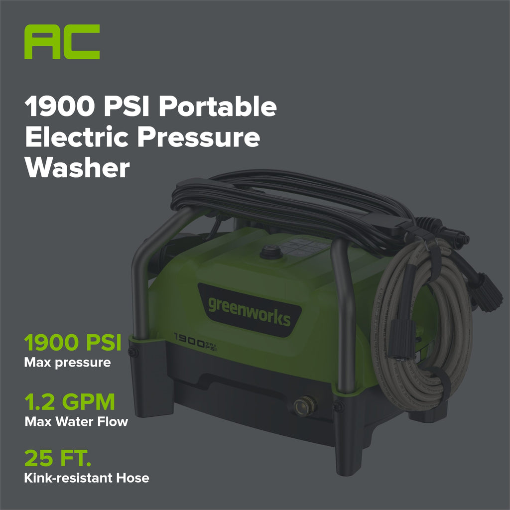1900 PSI 1.2 GPM Portable Hand Carry Cold Water Electric Pressure Washer