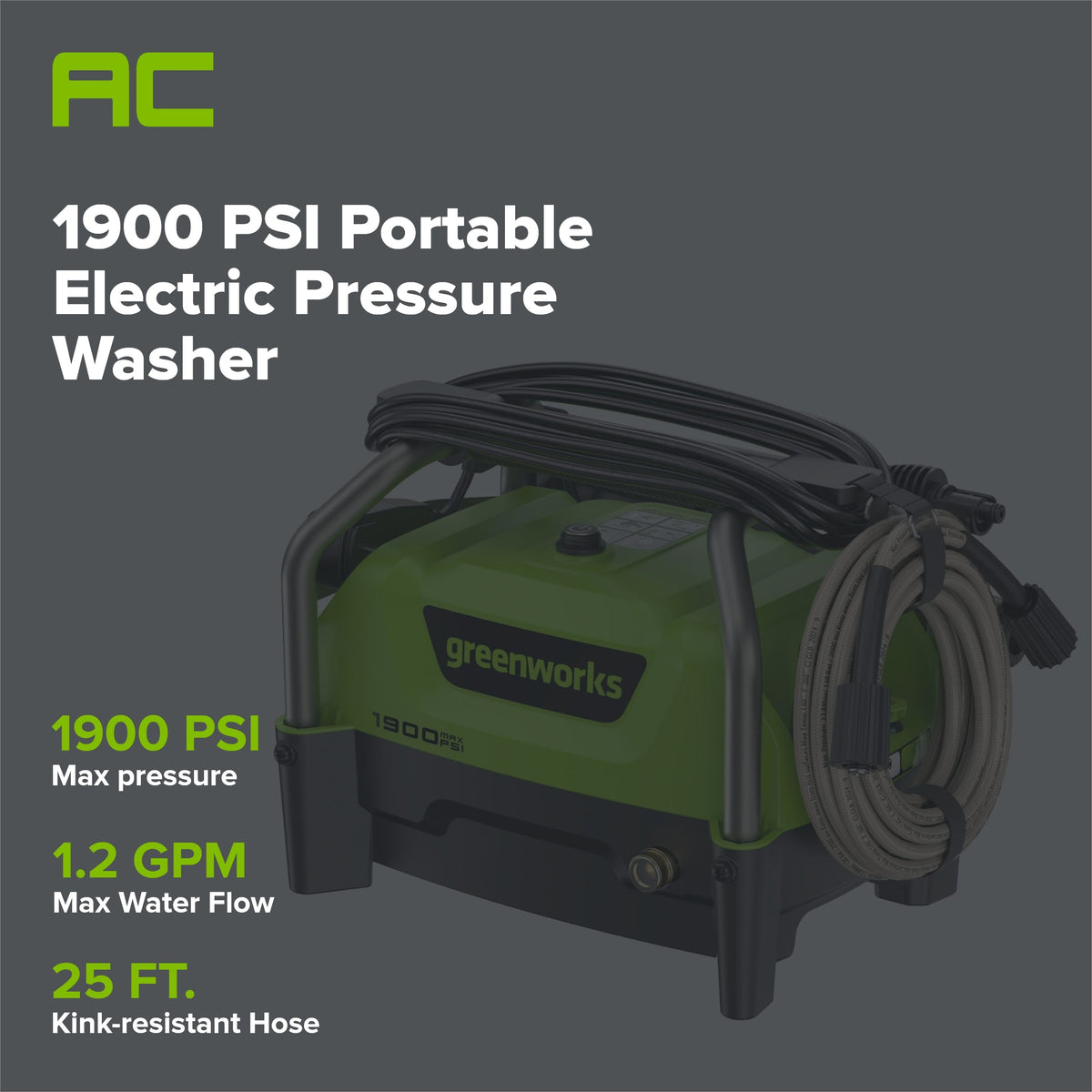 1900 PSI 1.2 GPM Portable Hand Carry Cold Water Electric Pressure Washer