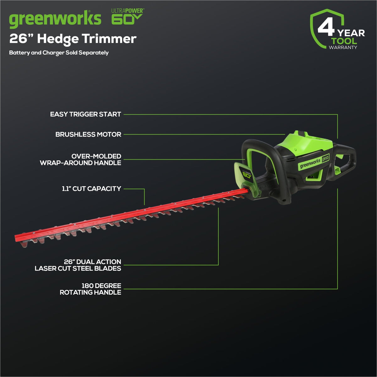 60V Cordless Battery 3PC Handheld Combo Kit, String Trimmer, Blower and Hedge Trimmer, (1) 2.5 Ah Battery and Charger