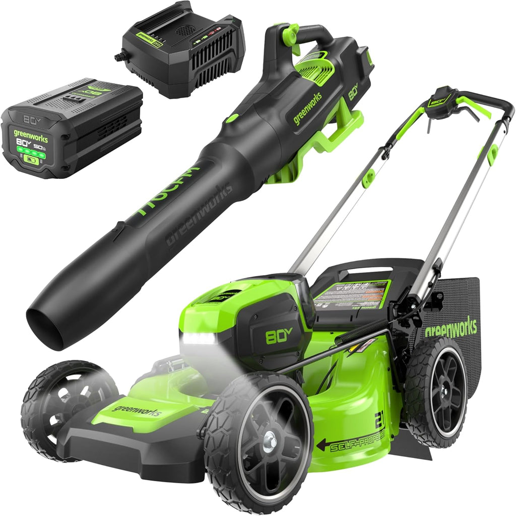 80V 21" Cordless Battery 4-in-1 Self-Propelled Lawn Mower and 700CFM Blower Combo Kit: 5.0 Ah Battery and 6A Charger