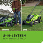 24V 13" Cordless Battery Brushless Push Lawn Mower: 4.0 Ah Battery and Charger, LM1322