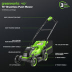 40V 14" Cordless Battery BL Push Lawn Mower: 4.0 Ah Battery and Charger, LM1414