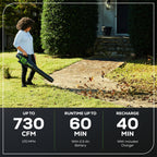 OPEN BOX 80V 730 CFM Cordless Battery Leaf Blower: 2.5 Ah Battery and Rapid Charger