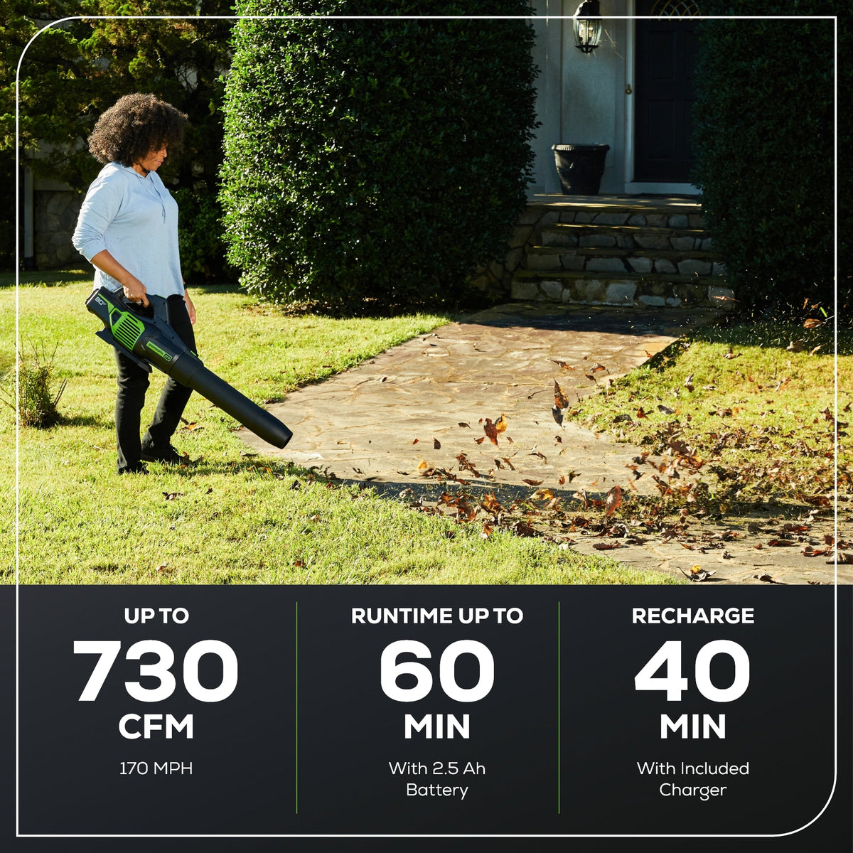 OPEN BOX 80V 730 CFM Cordless Battery Leaf Blower: 2.5 Ah Battery and Rapid Charger