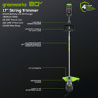 OPEN BOX 80V 17" Brushless String Trimmer: 2.0 Ah Battery and Charger