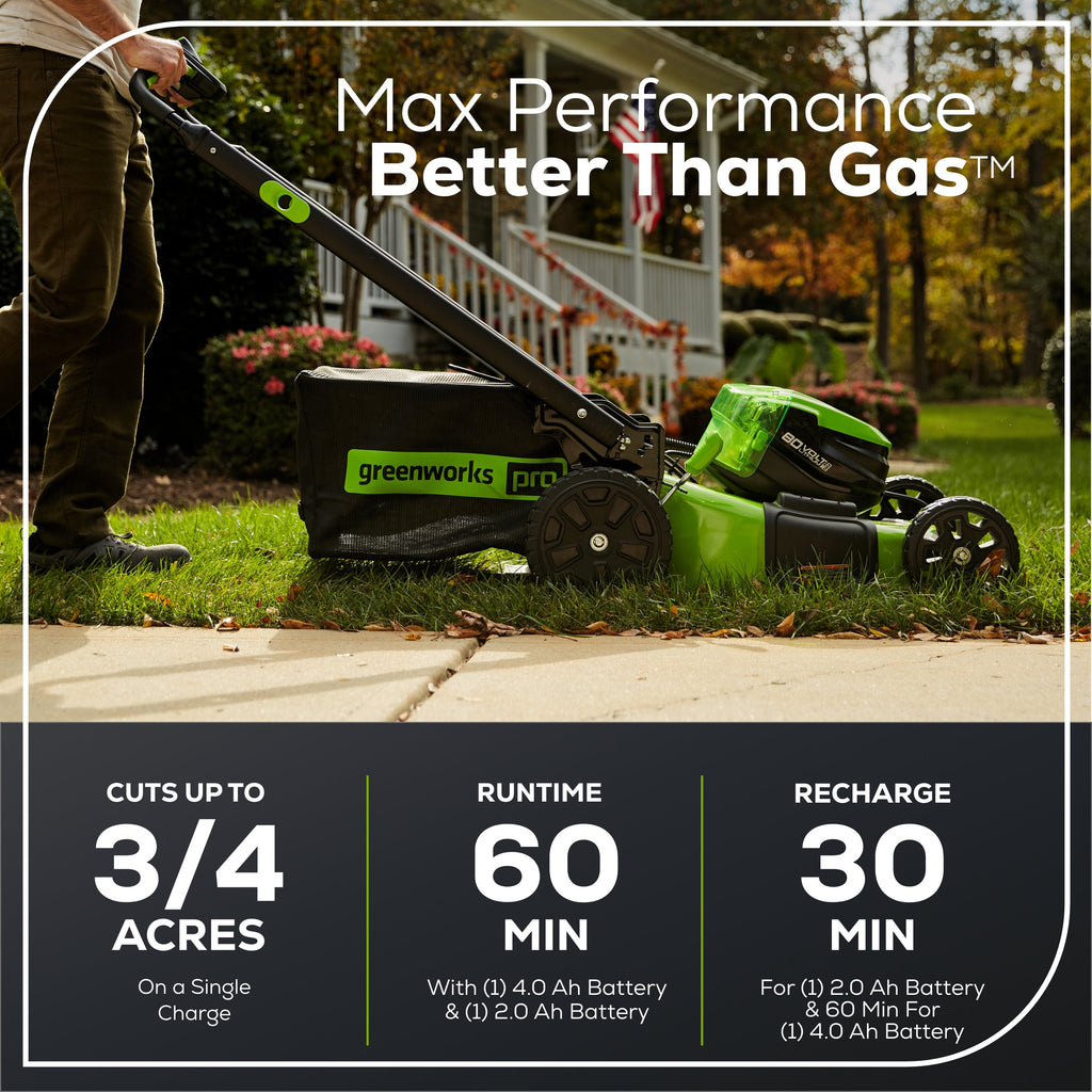 OPEN BOX 80V 21" Cordless Battery 4-in-1 Self-Propelled Lawn Mower: 4.0 Ah: 2.0 Ah Battery and Rapid Charger, LM2118S
