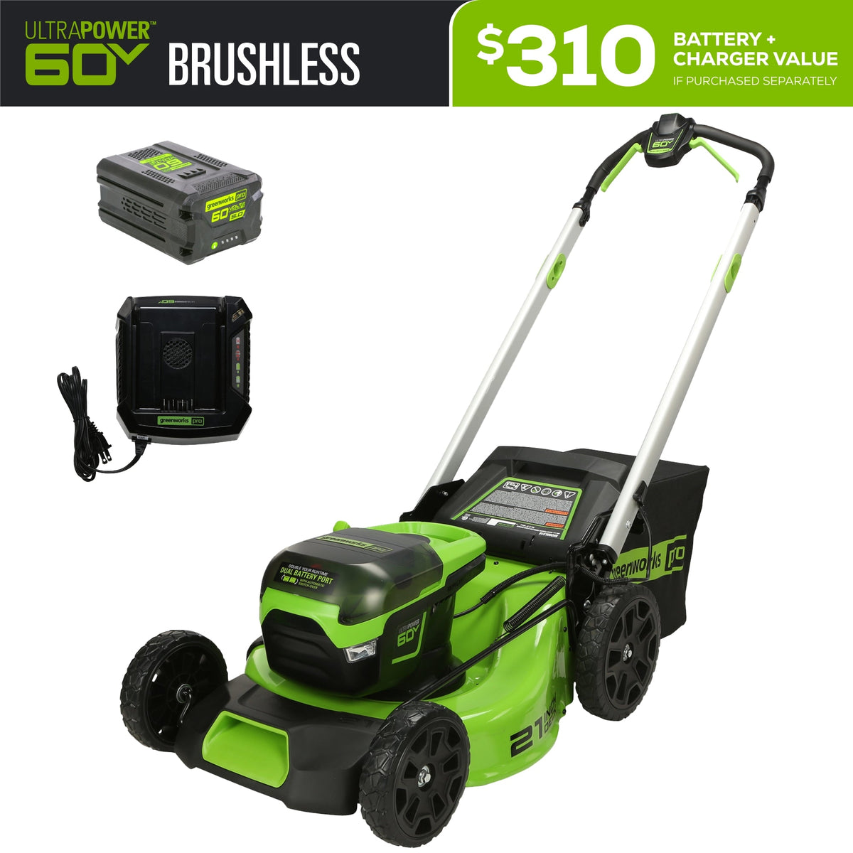 OPEN BOX 60V 21" Cordless Battery Push Lawn Mower: 5.0 Ah Battery and Charger, LM2116