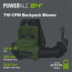 40V 710 CFM Cordless Battery Dual-Port Backpack Blower: (2) 5.0Ah Battery and Charger