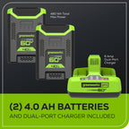 OPEN BOX 60V 21" Cordless Battery Self-Propelled Lawn Mower: (2) 4.0 Ah Batteries and Dual-Port Charger, LM2116S
