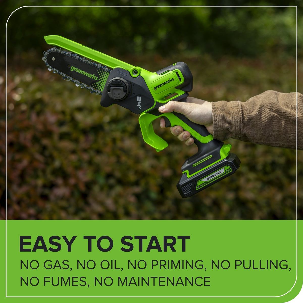 24V 6" Gen 2 Cordless Battery Brushless Pruner Saw: 2.0 Ah Battery and 2A Charger