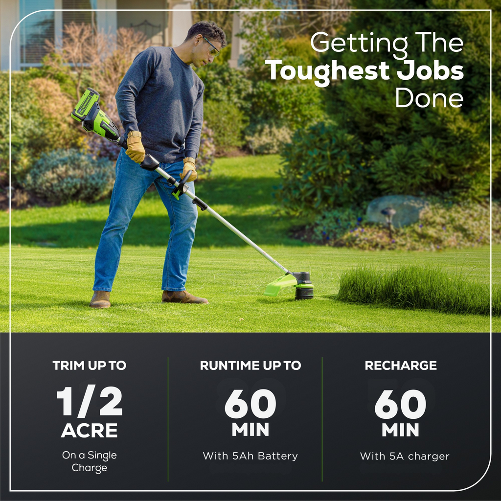 40V 17" Cordless Battery String Trimmer: 5.0 Ah Battery and 5A Charger