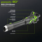 RENEWED 80V 800CFM Cordless Battery Leaf Blower, 4Ah Battery and Charger
